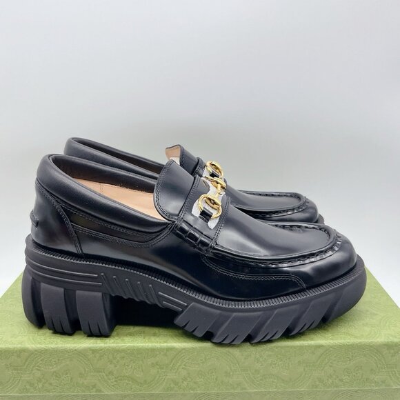 GUCCI Horsebit Creeper Loafers Platform Black Sylke Leather Wms EU 40.5 US 10.5 - Picture 7 of 15